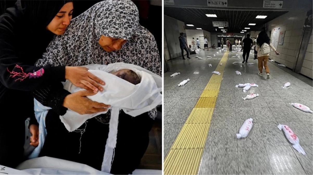 İsrail’in kanlı katliamına yürek yakan protesto! Marmaray istasyonu “Kanlı bebekler” ile dolu taştı